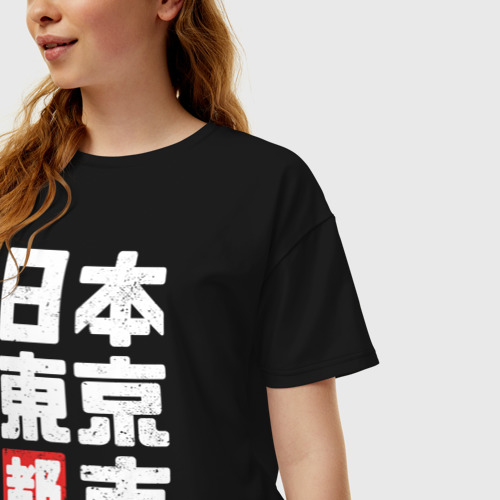 Женская футболка хлопок Oversize Tokyo Japan, цвет черный - фото 3