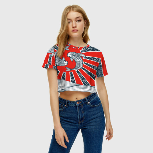 Женская футболка Crop-top 3D Карпы Кои, цвет 3D печать - фото 4