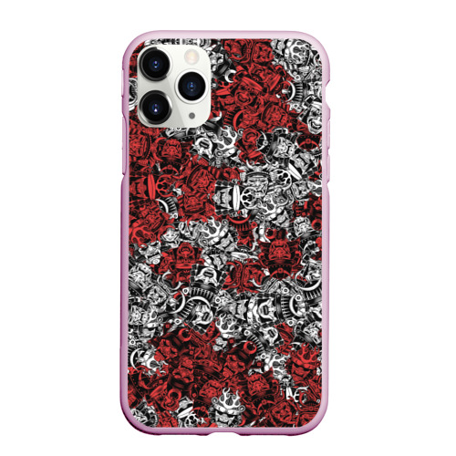 Чехол для iPhone 11 Pro Max матовый Красные и Белые самураи, цвет розовый