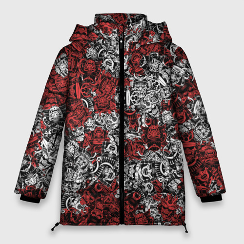 Женская зимняя куртка Oversize Красные и Белые самураи, цвет светло-серый