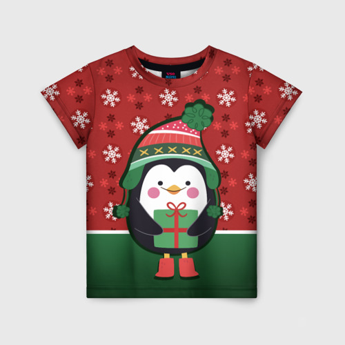 Детская футболка 3D Пингвин. Новый год, цвет 3D печать