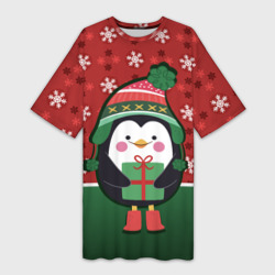 Платье-футболка 3D Пингвин. Новый год