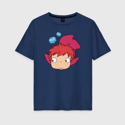 Женская футболка хлопок Oversize Рыбка Поньо на утесе