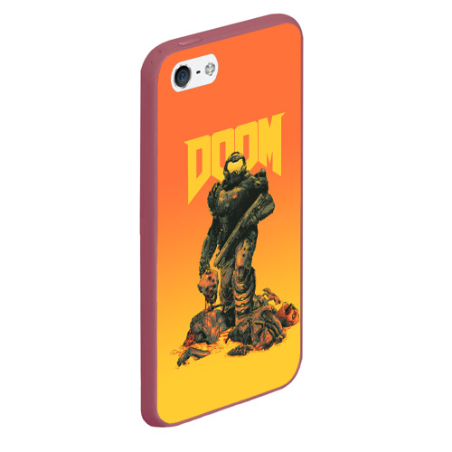 Чехол для iPhone 5/5S матовый Doom orange art, цвет малиновый - фото 3