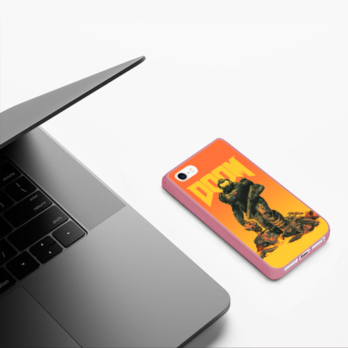 Чехол для iPhone 5/5S матовый Doom orange art, цвет малиновый - фото 5