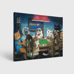 Холст прямоугольный Коты из мемов играют в покер - живопись