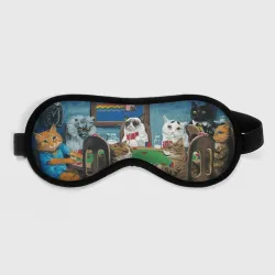 Маска для сна 3D Коты из мемов играют в покер - живопись