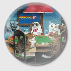 Значок Коты из мемов играют в покер - живопись