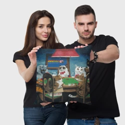 Подушка 3D Коты из мемов играют в покер - живопись - фото 2
