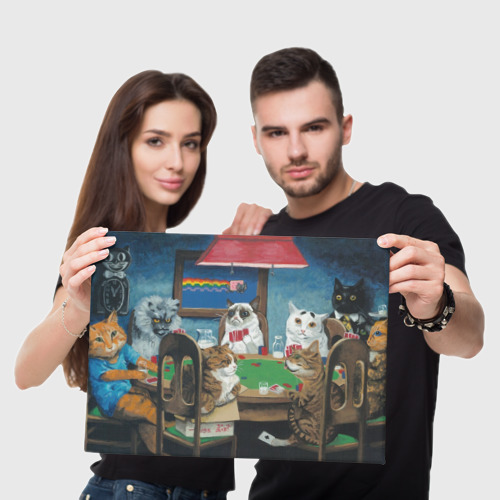 Холст прямоугольный Коты из мемов играют в покер, цвет 3D печать - фото 5