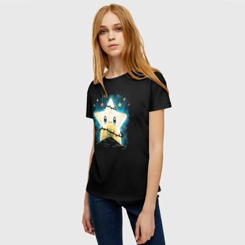 Женская футболка 3D с принтом Новогодняя звезда, фото на моделе #1