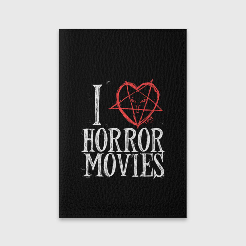 Обложка для паспорта матовая кожа с принтом I Love Horror Movies, вид спереди №1