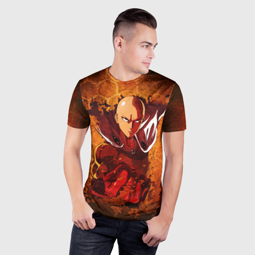 Мужская футболка 3D Slim Огненный Ванпанчмен, цвет 3D печать - фото 3