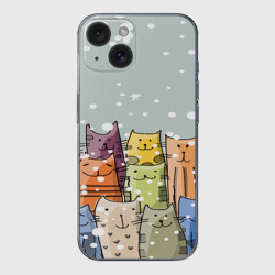 Чехол для iPhone 15 силиконовый с защитой камеры Котики