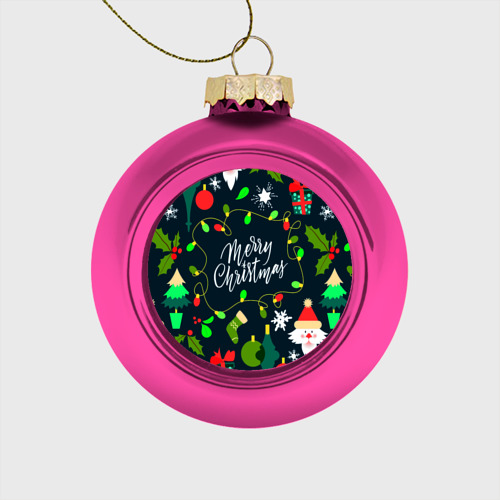 Стеклянный ёлочный шар Merry Christmas, цвет розовый