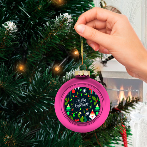 Стеклянный ёлочный шар Merry Christmas, цвет розовый - фото 3
