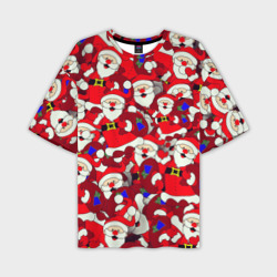 Мужская футболка oversize 3D Санта Клаус Дед Мороз| Паттерн Новый Год