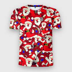 Мужская футболка 3D Slim Санта Клаус Дед Мороз| Паттерн Новый Год