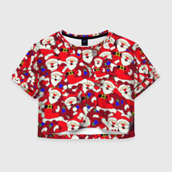 Женская футболка Crop-top 3D Санта Клаус Дед Мороз| Паттерн Новый Год