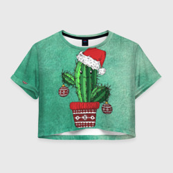 Женская футболка Crop-top 3D Кактус Санта