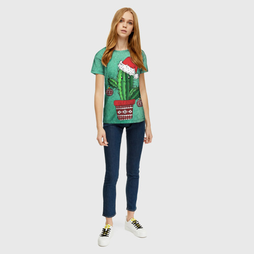 Женская футболка 3D с принтом Кактус Санта, вид сбоку #3