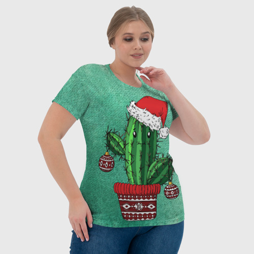 Женская футболка 3D с принтом Кактус Санта, фото #4