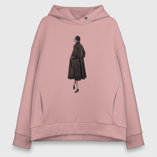 Женское худи Oversize хлопок The woman in the coat, цвет пыльно-розовый