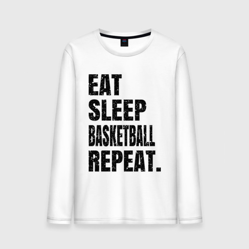 Мужской лонгслив хлопок EAT sleep basketball repeat, цвет белый