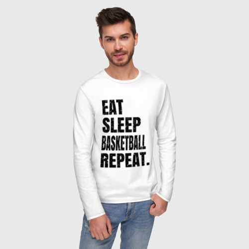 Мужской лонгслив хлопок EAT sleep basketball repeat, цвет белый - фото 3