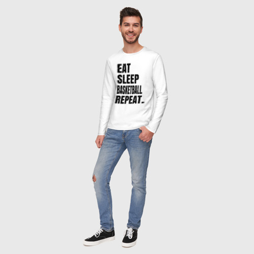 Мужской лонгслив хлопок EAT sleep basketball repeat, цвет белый - фото 5