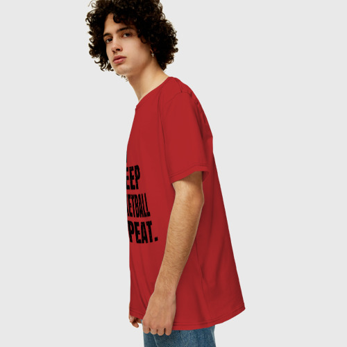 Мужская футболка хлопок Oversize EAT sleep basketball repeat, цвет красный - фото 5