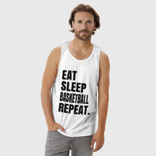 Мужская майка хлопок EAT sleep basketball repeat, цвет белый - фото 3