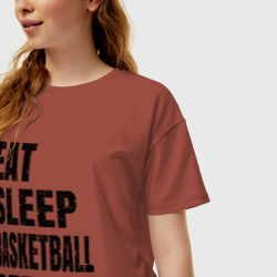 Женская футболка хлопок Oversize EAT sleep basketball repeat - фото 2