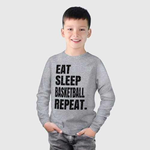 Детский лонгслив хлопок EAT sleep basketball repeat, цвет меланж - фото 3