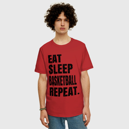 Мужская футболка хлопок Oversize EAT sleep basketball repeat, цвет красный - фото 3