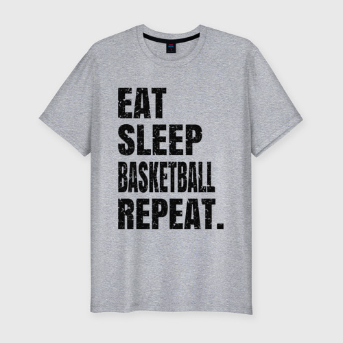 Мужская футболка хлопок Slim EAT sleep basketball repeat, цвет меланж