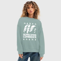 Женский свитшот oversize без начеса хлопок Merry Xmas Comrades - коммунистическое рождество - фото 2