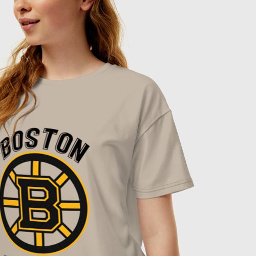 Женская футболка хлопок Oversize Boston Bruins NHL, цвет миндальный - фото 3