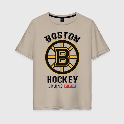 Женская футболка хлопок Oversize Boston Bruins NHL, цвет миндальный