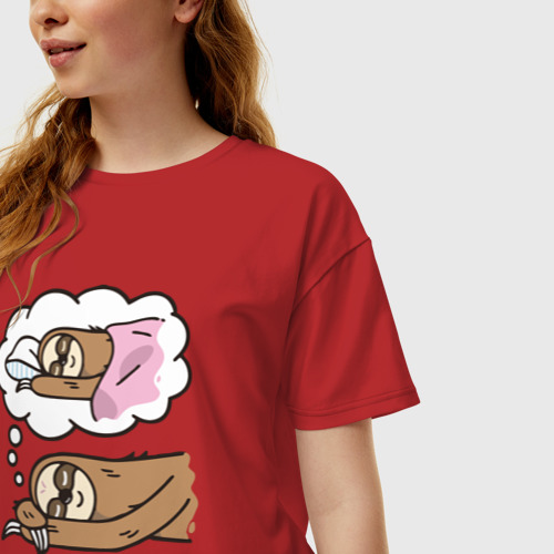 Женская футболка хлопок Oversize Сон ленивца, цвет красный - фото 3