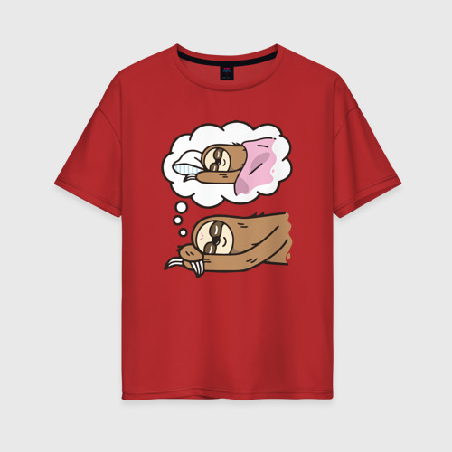 Женская футболка хлопок Oversize Сон ленивца, цвет красный