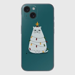 Чехол для iPhone 15 силиконовый с защитой камеры Кото-ёлка