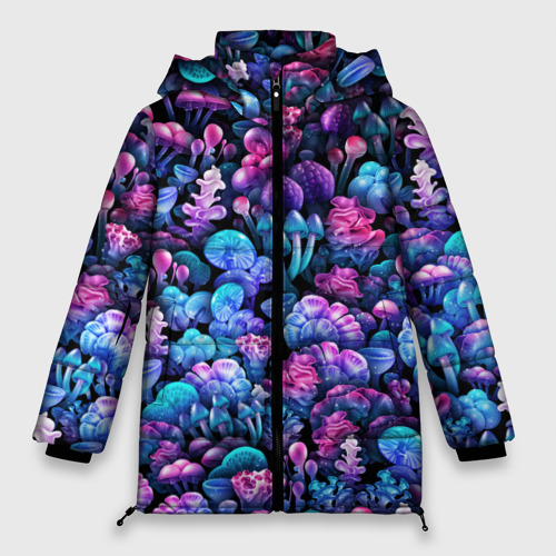 Женская зимняя куртка Oversize Волшебные грибы, цвет черный