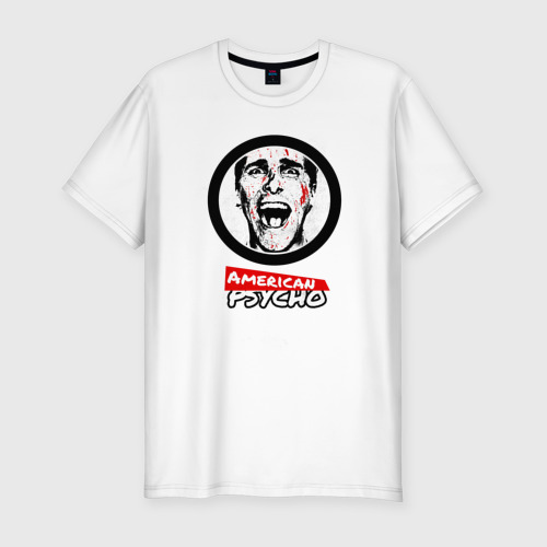 Мужская приталенная футболка из хлопка с принтом Американский психопат, вид спереди №1
