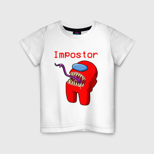 Детская футболка из хлопка с принтом Among Us - impostor, вид спереди №1