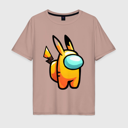Мужская футболка хлопок Oversize Among Us - Pikachu, цвет пыльно-розовый