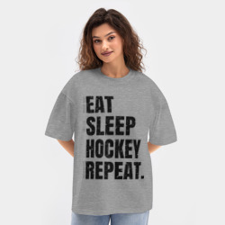 Женская футболка Oversize хлопок texturе EAT sleep hockey repeat - фото 2