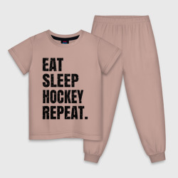 Детская пижама хлопок EAT sleep hockey repeat