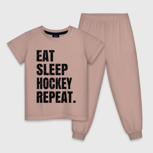 Детская пижама хлопок EAT sleep hockey repeat, цвет пыльно-розовый