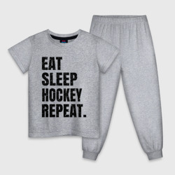 Детская пижама хлопок EAT sleep hockey repeat